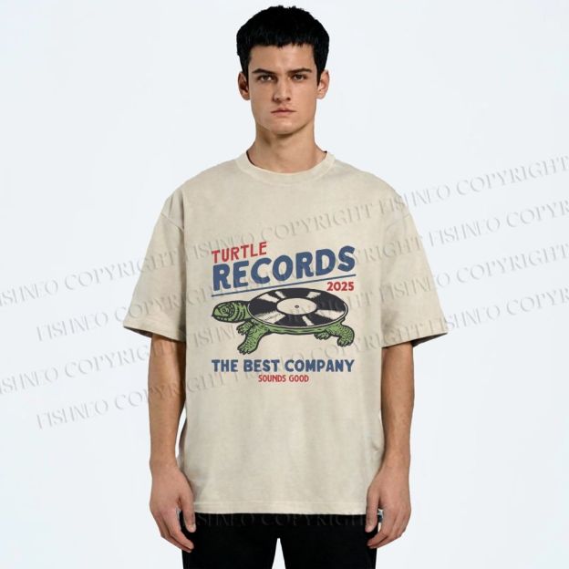 Unisex Turtle CD Printed Washed Tee