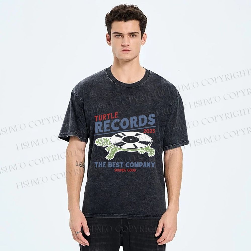 Unisex Turtle CD Printed Washed Tee