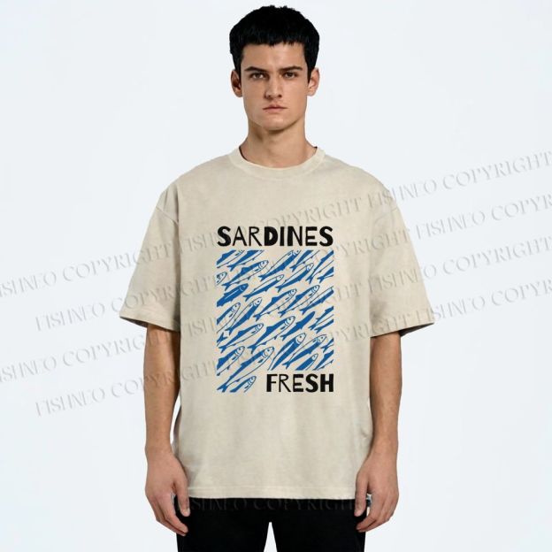 Unisex Fresh Sardines Printed Washed Tee