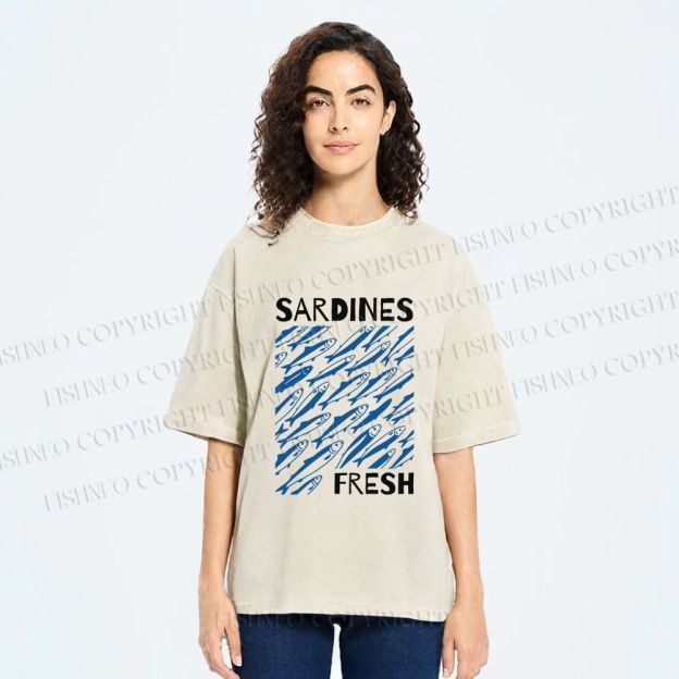 Unisex Fresh Sardines Printed Washed Tee