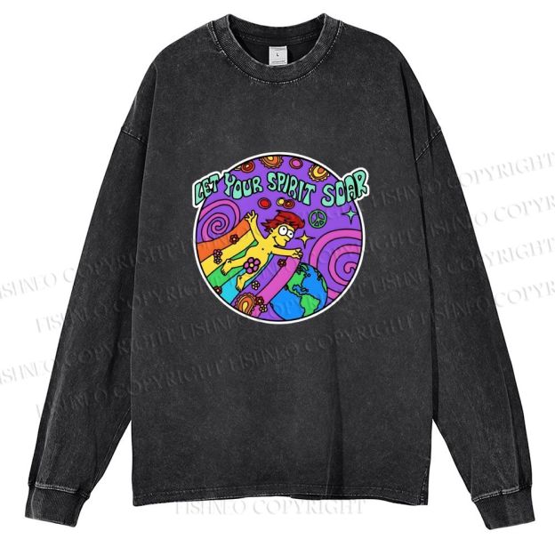 Unisex The Simpsons Homer Simpson Let Your Spirit Soar Casual Washed Printed Long Sleeve T-shirt