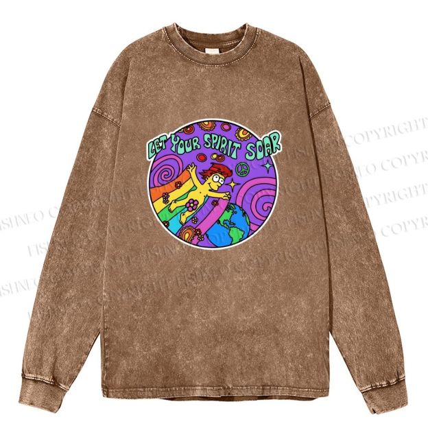 Unisex The Simpsons Homer Simpson Let Your Spirit Soar Casual Washed Printed Long Sleeve T-shirt