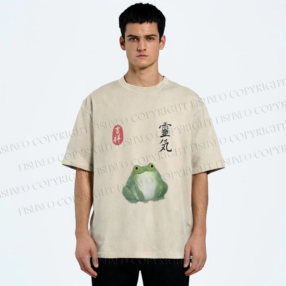 Unisex Energetic Frog Printed Washed Tee