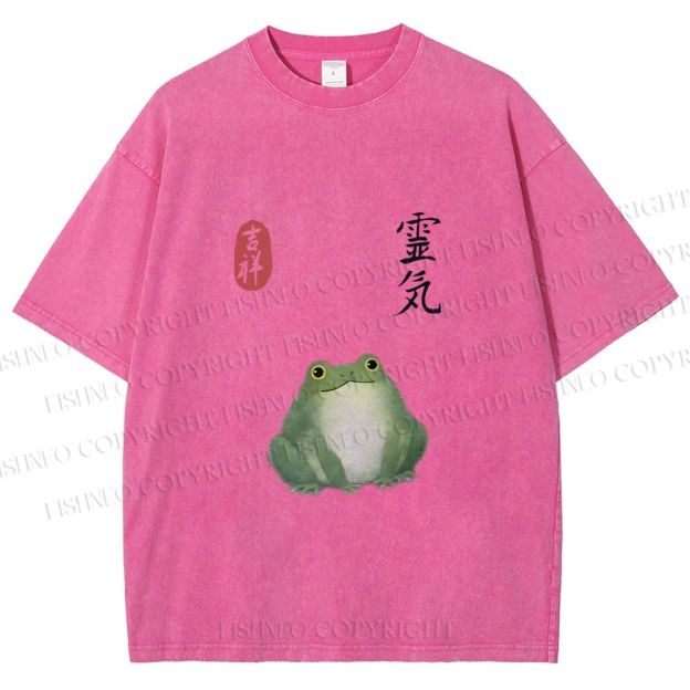 Unisex Energetic Frog Printed Washed Tee
