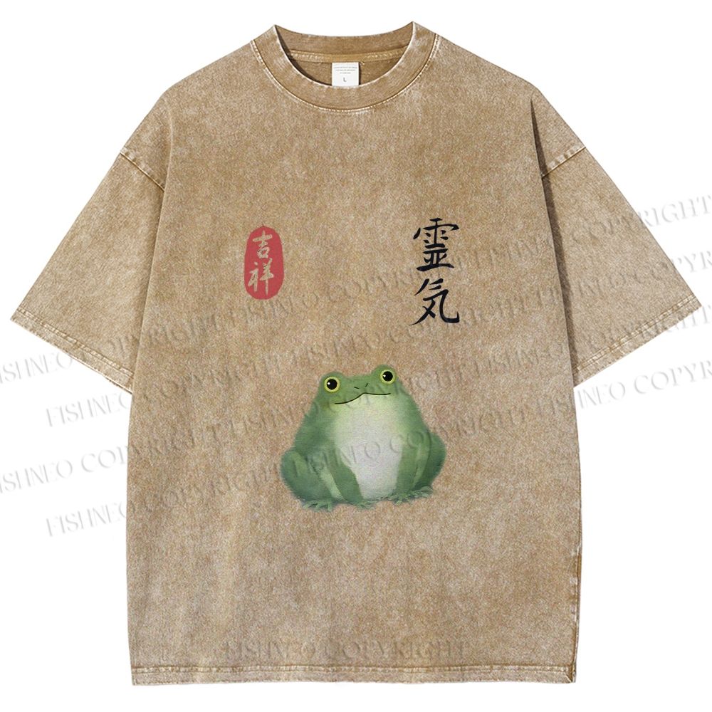 Unisex Energetic Frog Printed Washed Tee