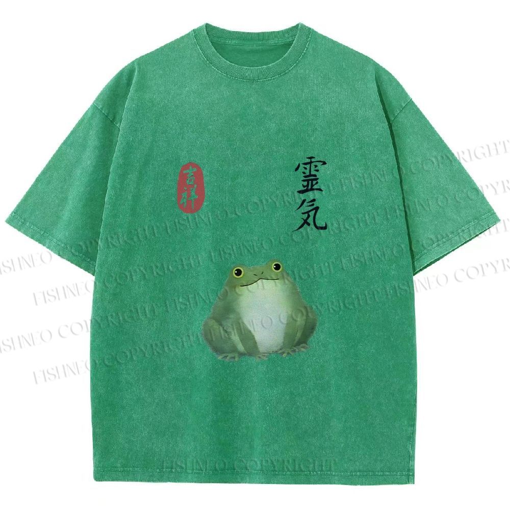 Unisex Energetic Frog Printed Washed Tee