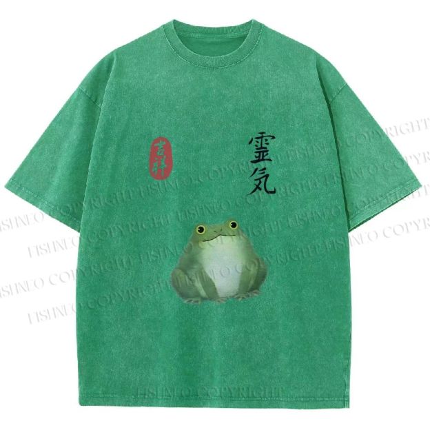 Unisex Energetic Frog Printed Washed Tee