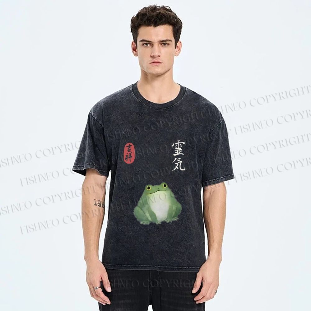 Unisex Energetic Frog Printed Washed Tee