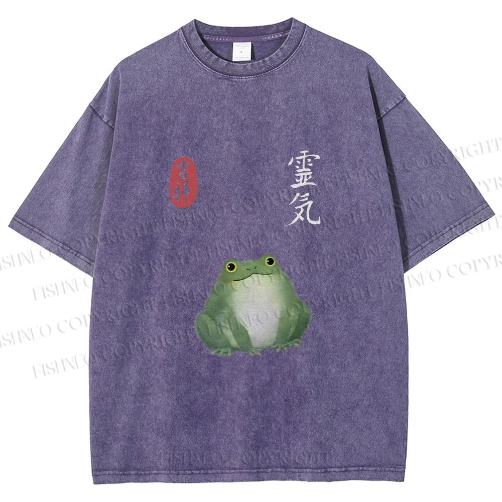 Unisex Energetic Frog Printed Washed Tee