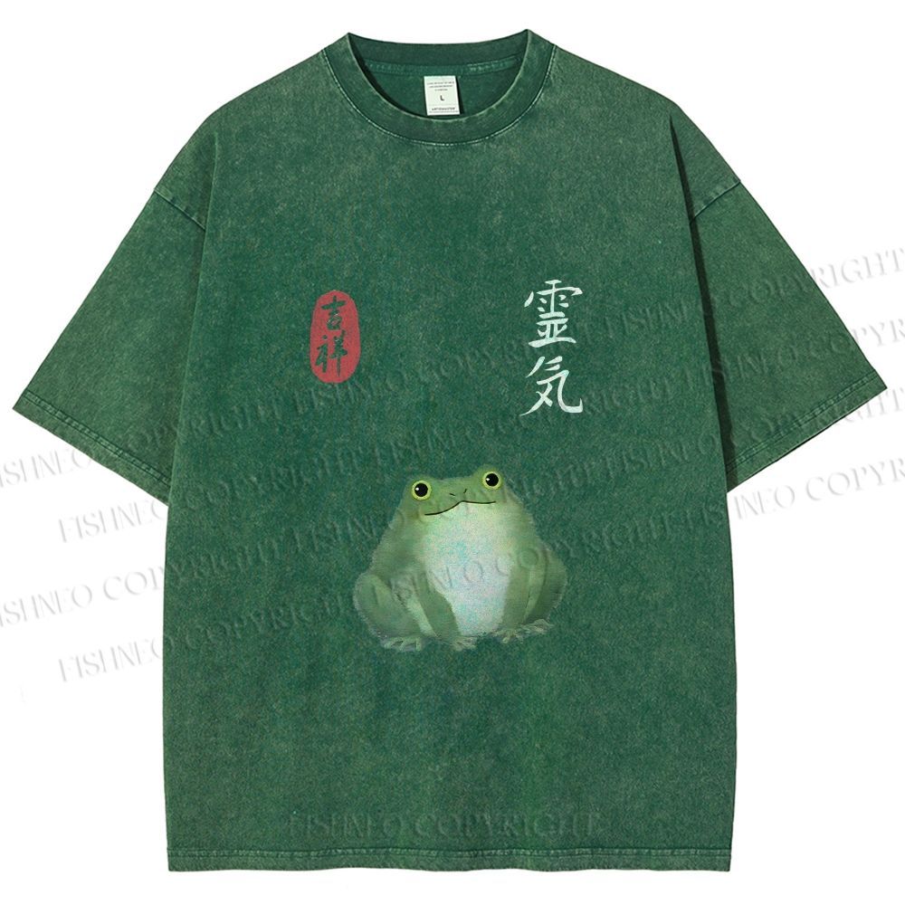 Unisex Energetic Frog Printed Washed Tee