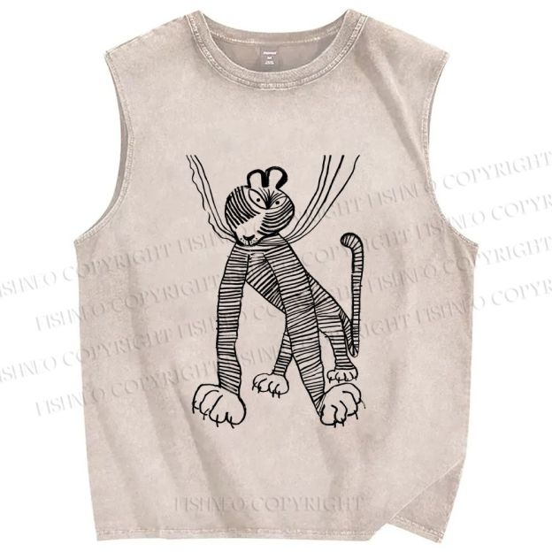 Unisex Funny Line Tiger Hang in There Printed Washed Tank Top