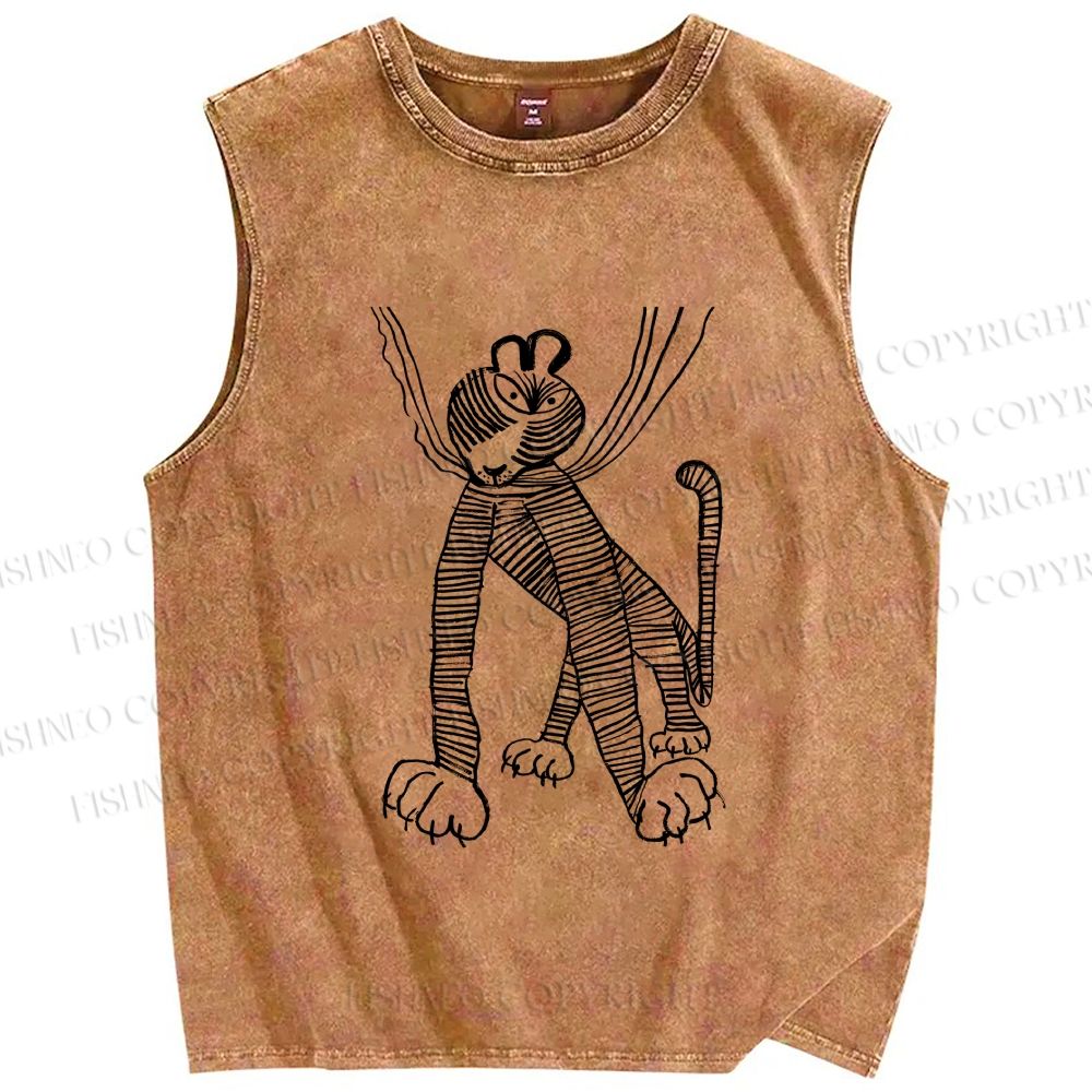 Unisex Funny Line Tiger Hang in There Printed Washed Tank Top