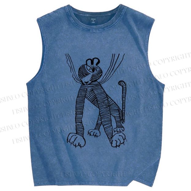 Unisex Funny Line Tiger Hang in There Printed Washed Tank Top