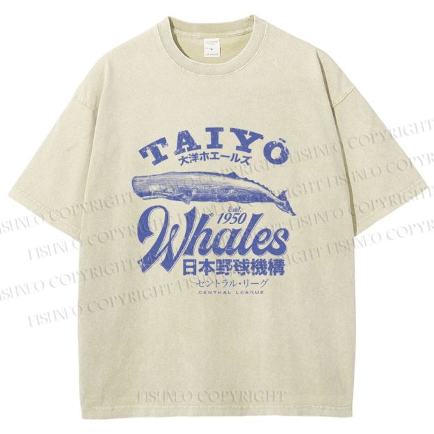 Unisex Taiyo Whales Printed Washed Tee