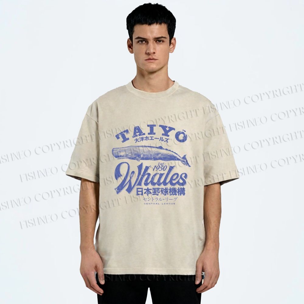 Unisex Taiyo Whales Printed Washed Tee