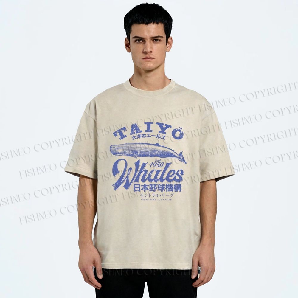Unisex Taiyo Whales Printed Washed Tee