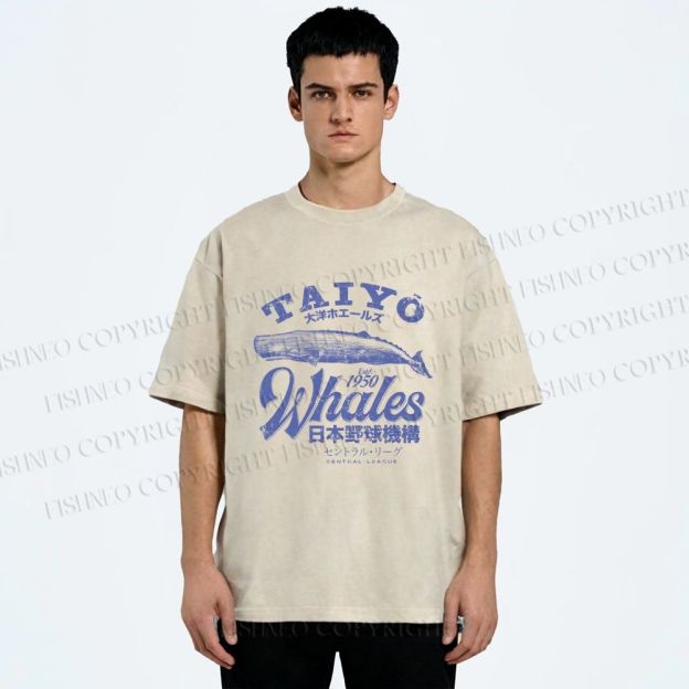 Unisex Taiyo Whales Printed Washed Tee