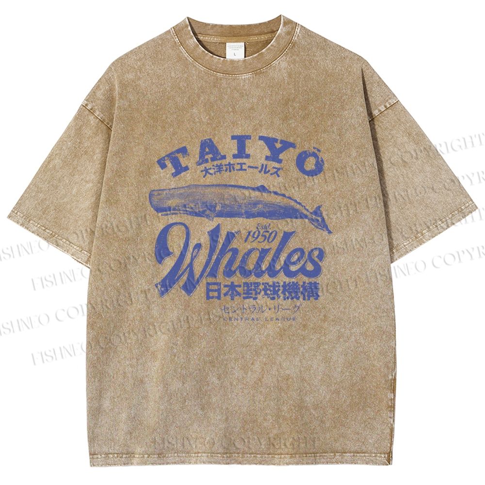 Unisex Taiyo Whales Printed Washed Tee