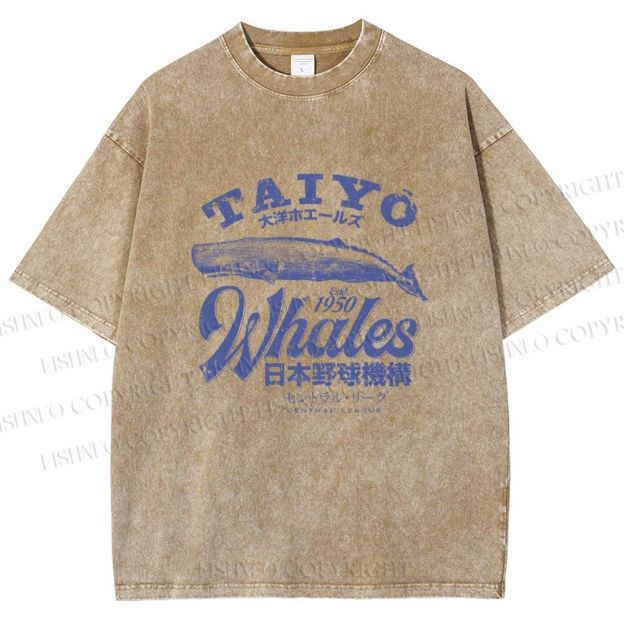 Unisex Taiyo Whales Printed Washed Tee