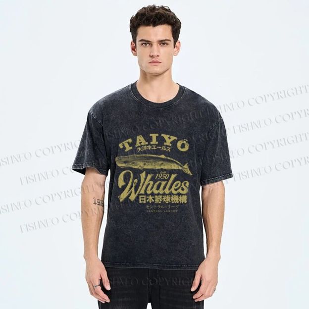 Unisex Taiyo Whales Printed Washed Tee