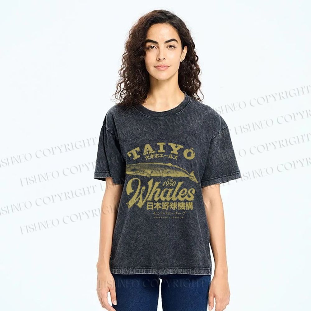 Unisex Taiyo Whales Printed Washed Tee