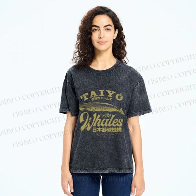 Unisex Taiyo Whales Printed Washed Tee