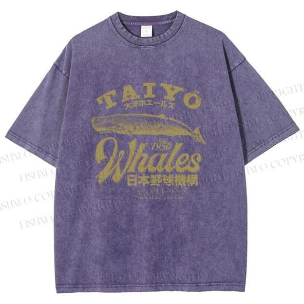 Unisex Taiyo Whales Printed Washed Tee