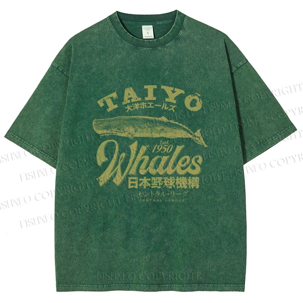 Unisex Taiyo Whales Printed Washed Tee
