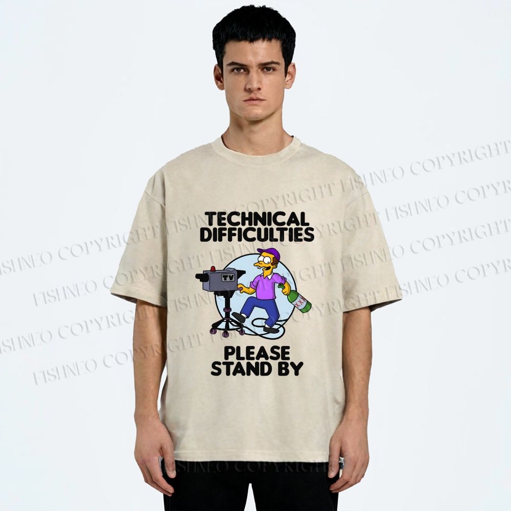 Unisex The Simpsons Meme Technical Difficulties Printed Washed Tee