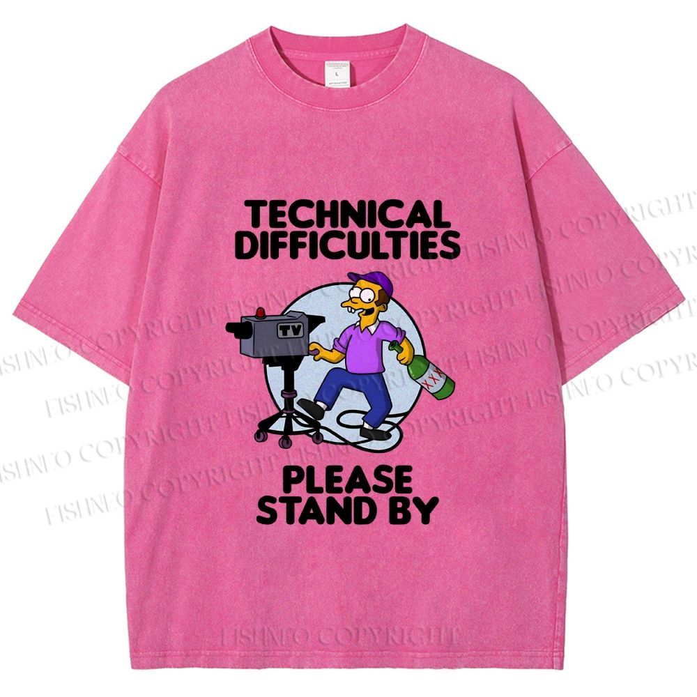 Unisex The Simpsons Meme Technical Difficulties Printed Washed Tee