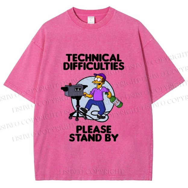 Unisex The Simpsons Meme Technical Difficulties Printed Washed Tee