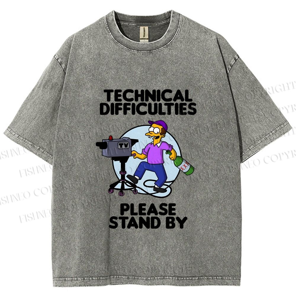 Unisex The Simpsons Meme Technical Difficulties Printed Washed Tee