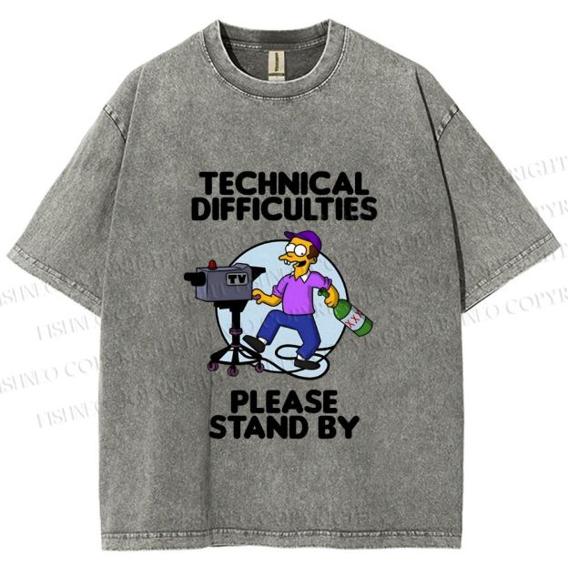 Unisex The Simpsons Meme Technical Difficulties Printed Washed Tee