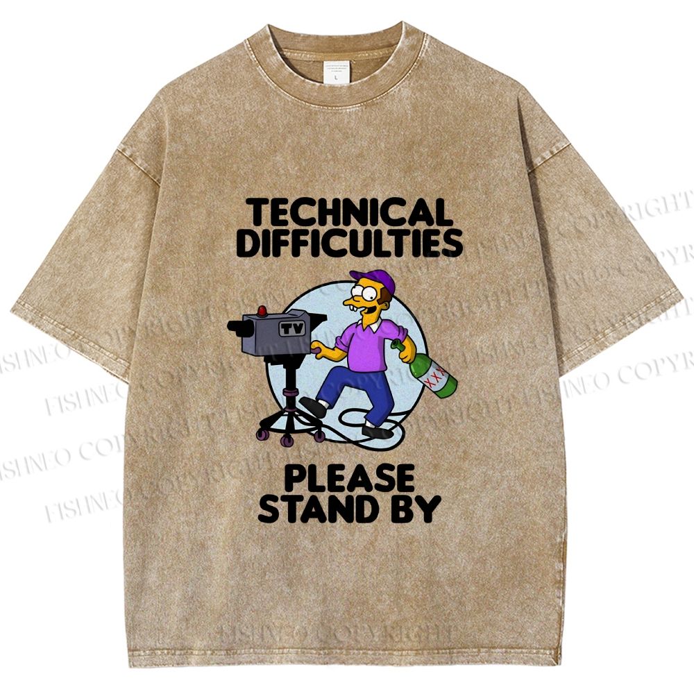Unisex The Simpsons Meme Technical Difficulties Printed Washed Tee