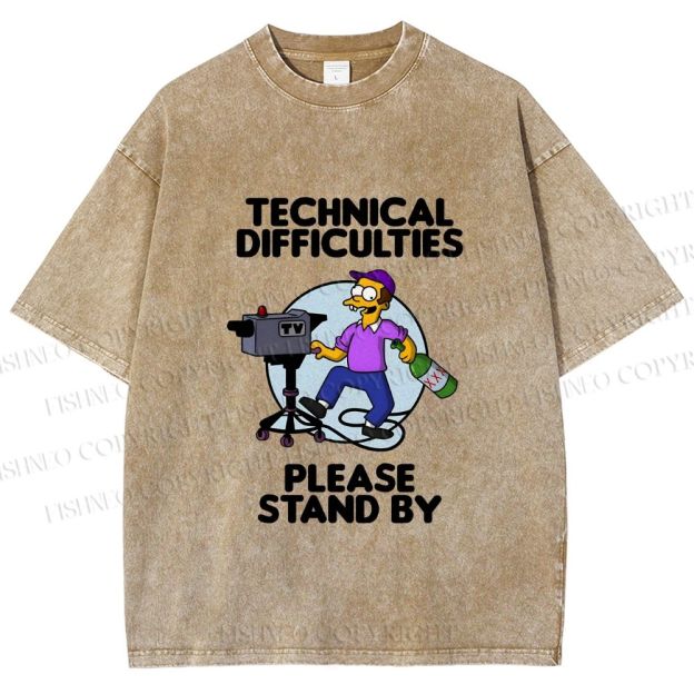 Unisex The Simpsons Meme Technical Difficulties Printed Washed Tee