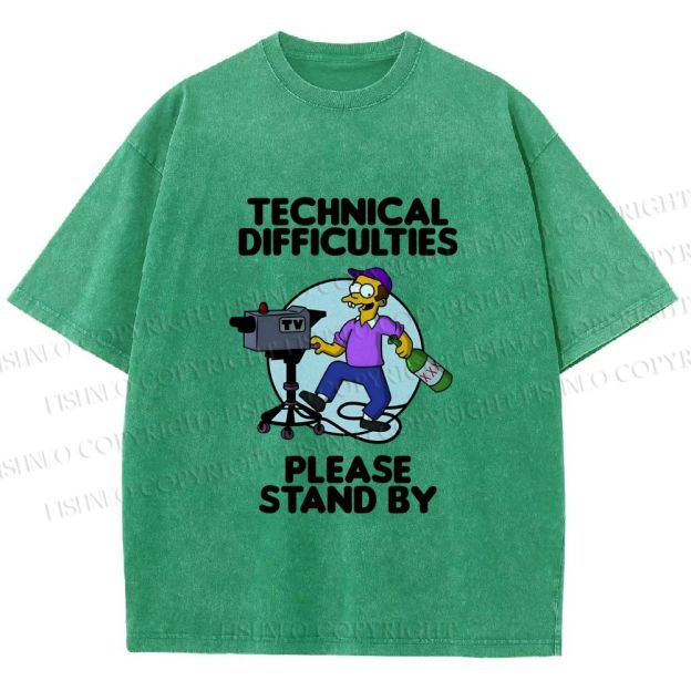 Unisex The Simpsons Meme Technical Difficulties Printed Washed Tee
