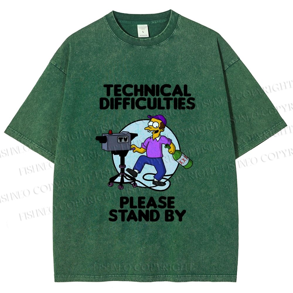 Unisex The Simpsons Meme Technical Difficulties Printed Washed Tee