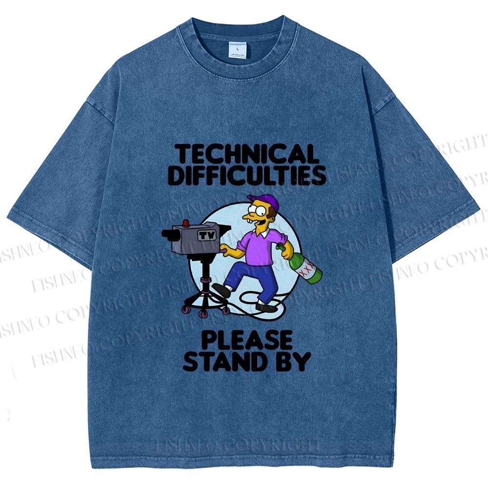 Unisex The Simpsons Meme Technical Difficulties Printed Washed Tee