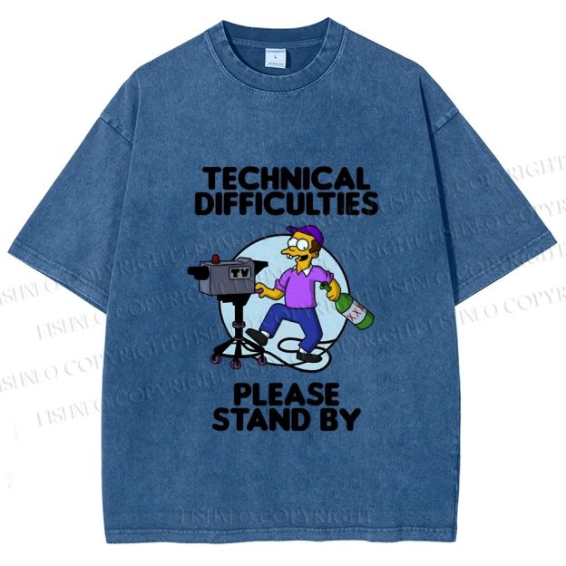 Unisex The Simpsons Meme Technical Difficulties Printed Washed Tee
