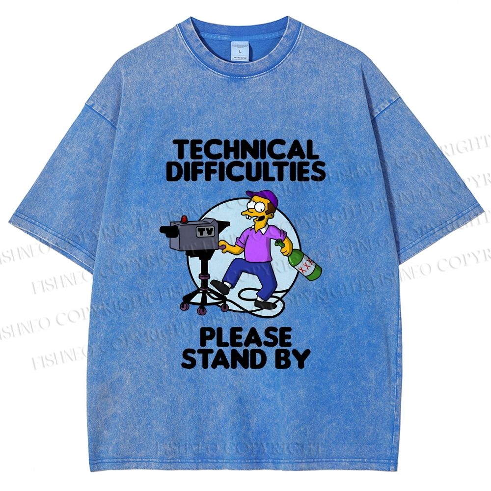 Unisex The Simpsons Meme Technical Difficulties Printed Washed Tee