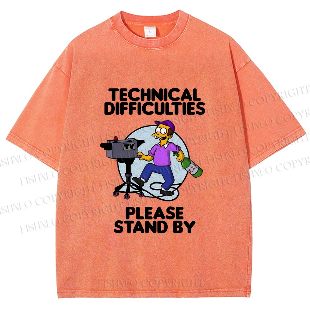 Unisex The Simpsons Meme Technical Difficulties Printed Washed Tee