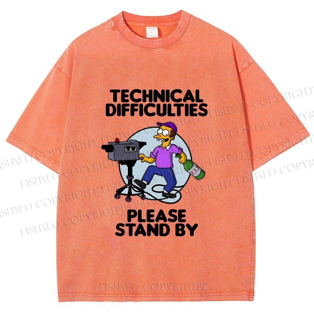 Unisex The Simpsons Meme Technical Difficulties Printed Washed Tee