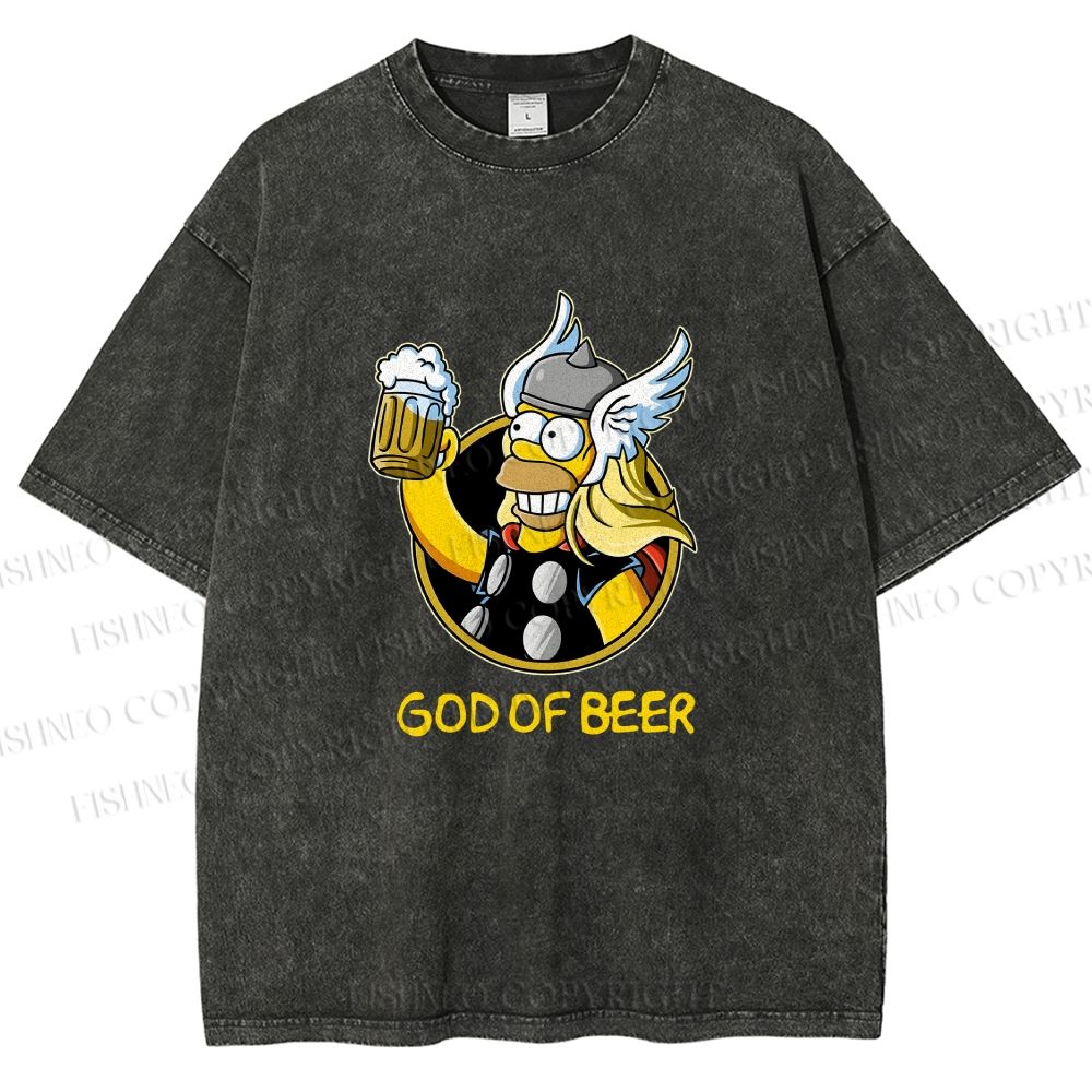 Unisex The Simpsons Thor God of Beer Printed Washed Tee