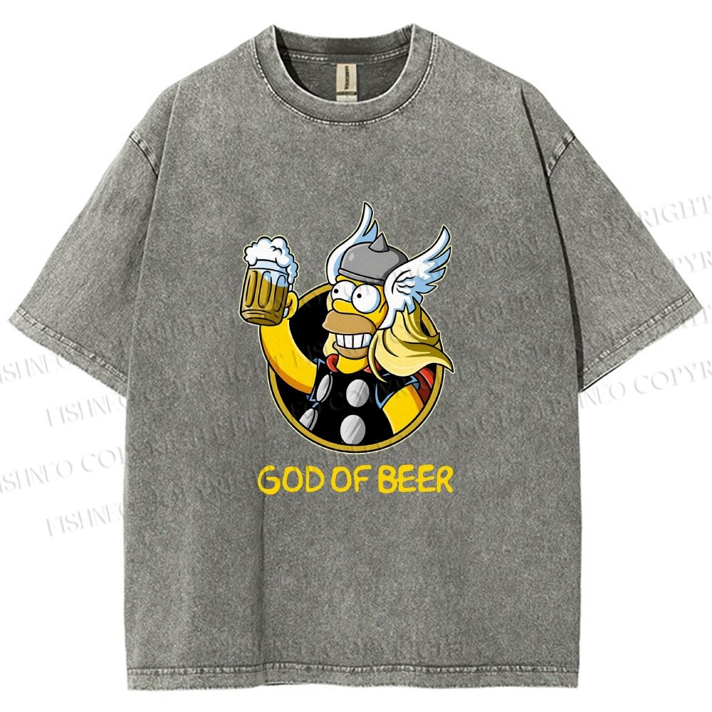 Unisex The Simpsons Thor God of Beer Printed Washed Tee