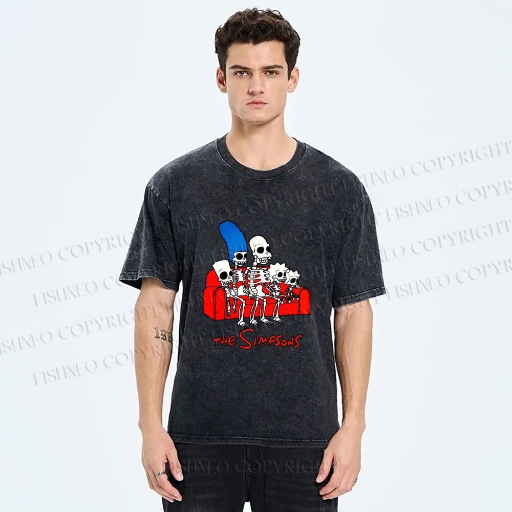 Unisex The Simpsons Skeleton Couch Gag Printed Washed Tee