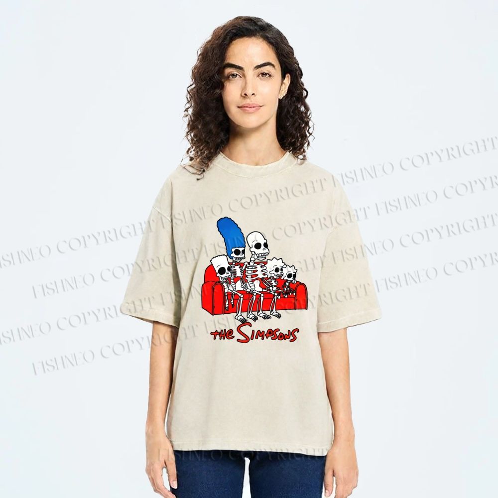 Unisex The Simpsons Skeleton Couch Gag Printed Washed Tee