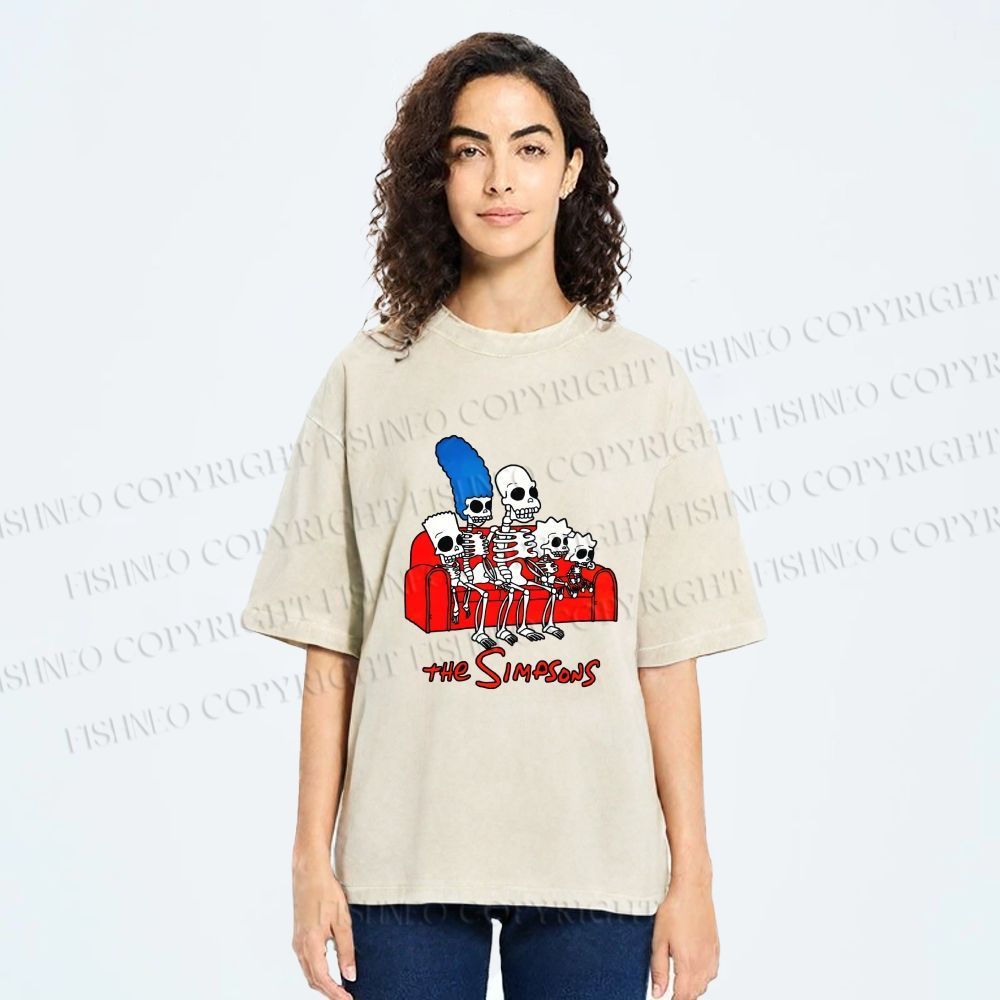 Unisex The Simpsons Skeleton Couch Gag Printed Washed Tee