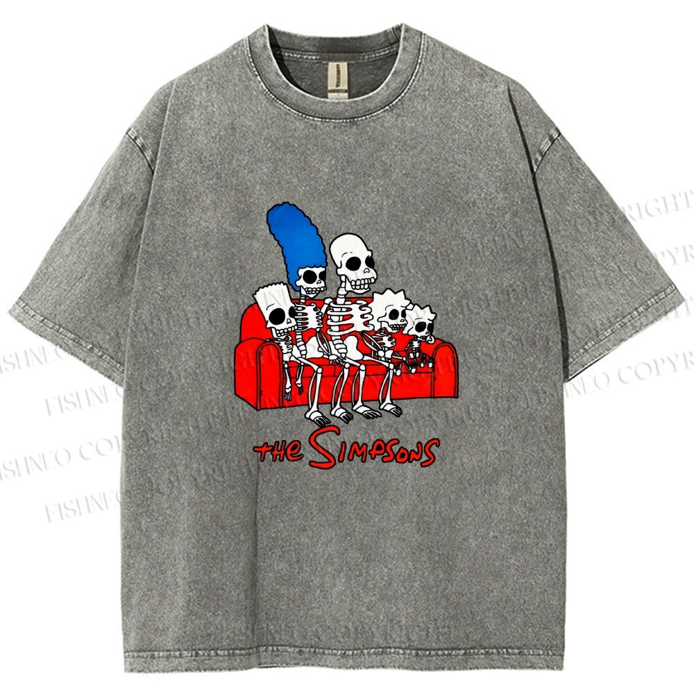 Unisex The Simpsons Skeleton Couch Gag Printed Washed Tee