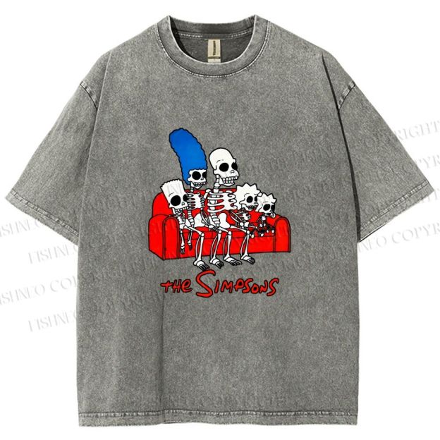 Unisex The Simpsons Skeleton Couch Gag Printed Washed Tee