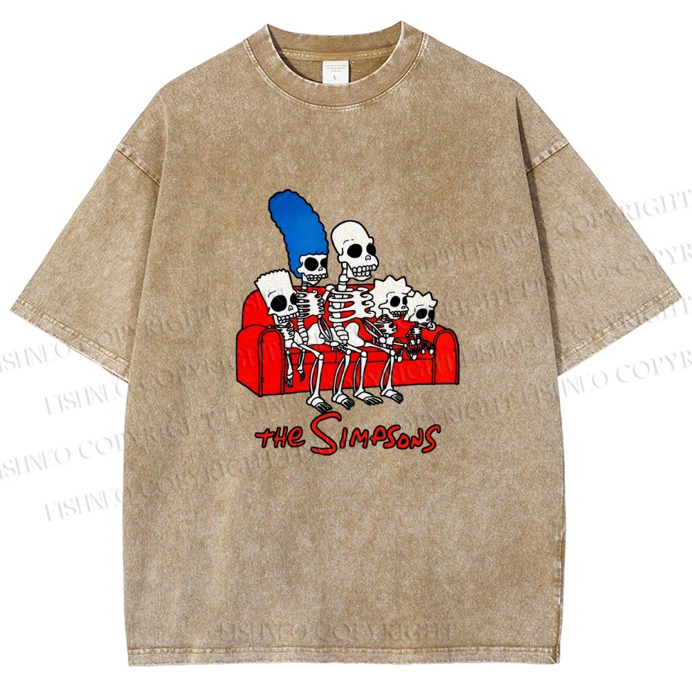 Unisex The Simpsons Skeleton Couch Gag Printed Washed Tee